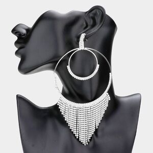 Oversized Silver Fringe Chandelier Statement Earrings